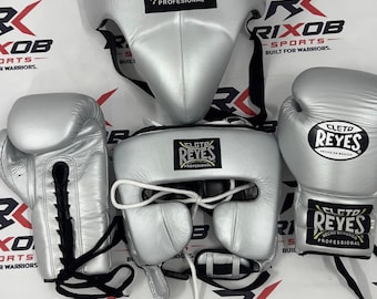 Cleto Reyes Silver Sparring Set | Echt rundleer | Bokshandschoenen, hoofdbeschermer, kruisbeschermer
