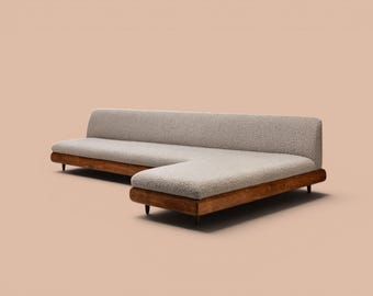 Mid-Century Boomerang Sofa | Grey Bouclé, Organic Modern Lounge Couch