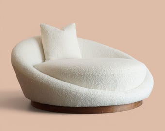 Milo Baughman Satellite Chaise Lounge: Boucle, Walnut, Mid-Century Modern Statement Furniture