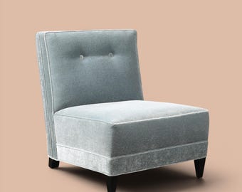 Powder Blue Mohair Slipper Chair, Mid Century Accent Seating, Sculptural Vintage Lounge Chair