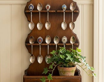 Mensola vintage in legno per esporre cucchiai con cassetto / Porta cucchiai souvenir / Organizzatore da parete rustico / Decorazione rustica da fattoria / Stora cottagecore