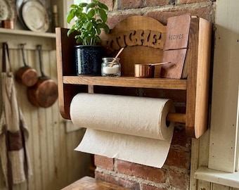 étagère de cuisine vintage en bois massif | Support à épices sculpté, rangement mural