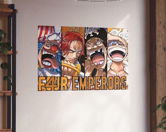 One Piece Four Emperors Poster | Luffy Shanks Buggy Blackbeard