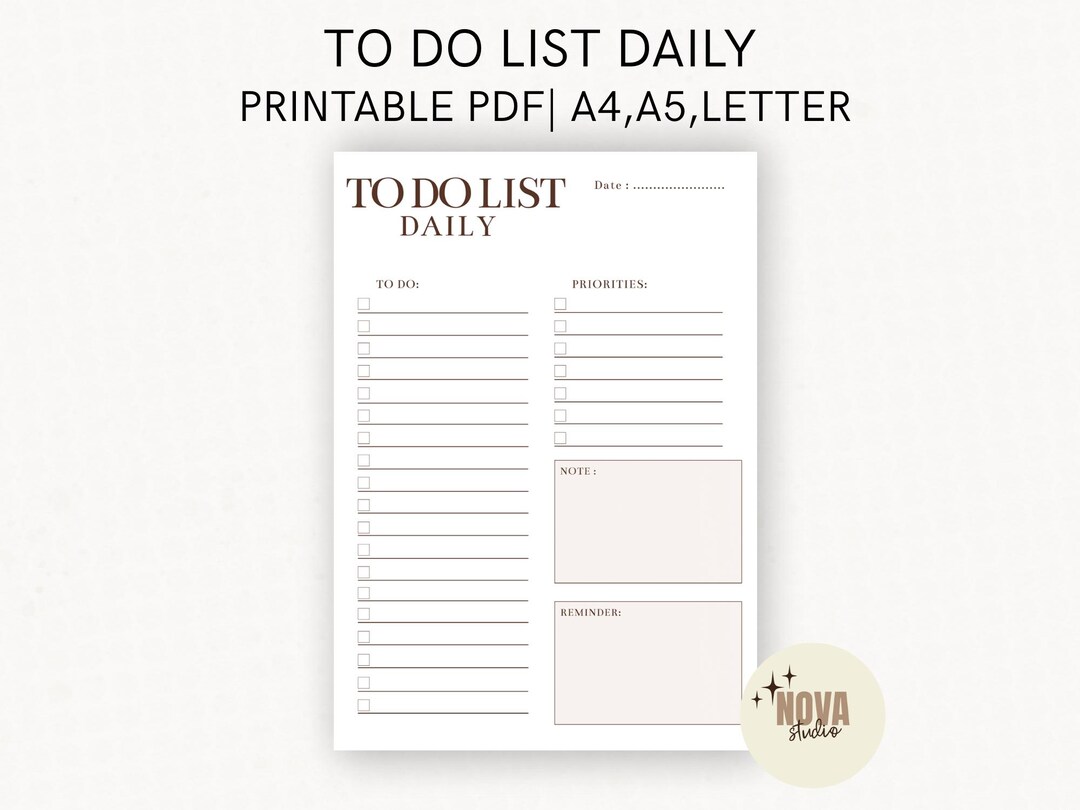 Minimalist to Do List Printable | Daily Task Planner (A4, A5, US Letter ...