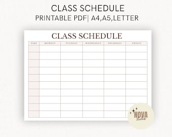 Minimalist Class Schedule Printable | Weekly Student Planner (Digital Download, A4/A5/US Letter Size)