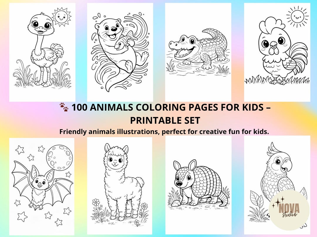 Animal Coloring Book | 100 Designs for Kids (instant Download) - Etsy