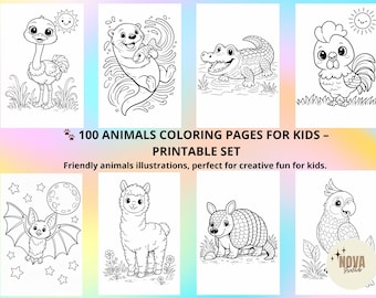 Libro para colorear de animales / 100 diseños para niños (Descarga instantánea)
