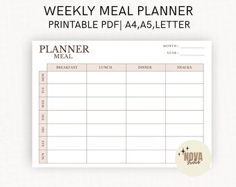 Weekly Meal Planner Printable | Minimalist Food Planning PDF (A4 A5 US Letter)