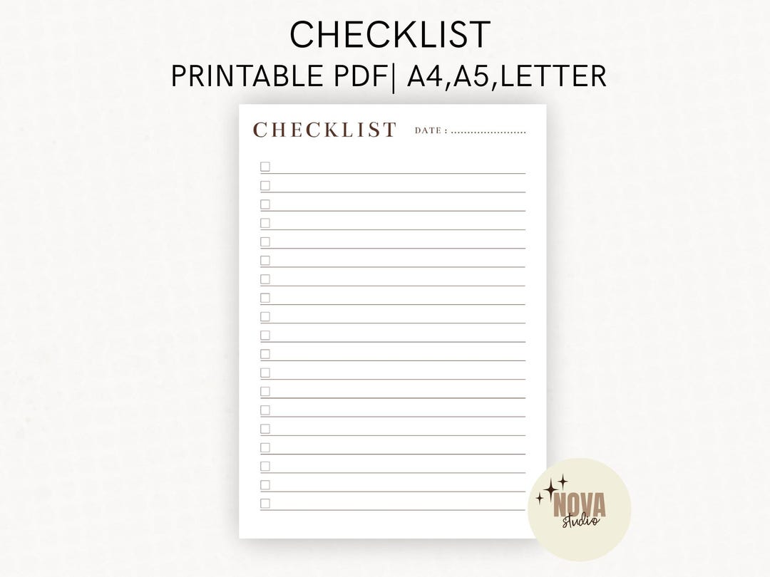 Large Checklist Checklist Printable | Daily Task Organizer | Clean Minimal Design | A4 ...