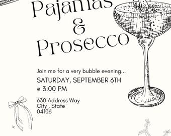 Editable Pajamas and Prosecco Party Invitation Template