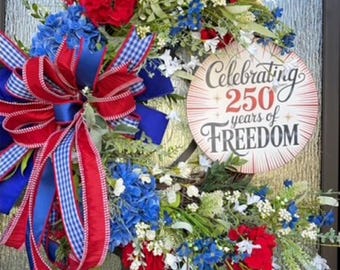 Luxury Patriotic Door Wreath | 250 Years of Freedom Decor | Americana Wreath