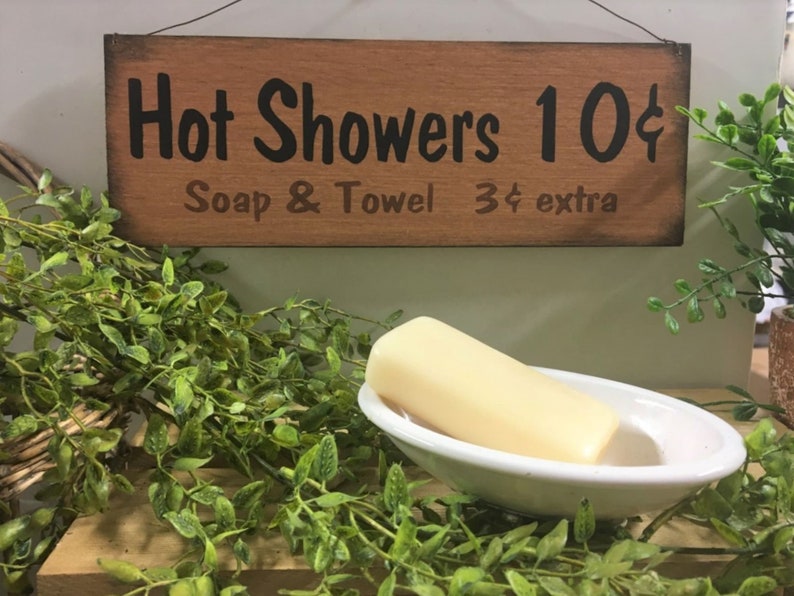 Hot Showers 10c Soap Towels 3c hand painted wooden Country Etsy