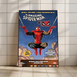 Peut inclure: Une couverture encadr&eacute;e de la bande dessin&eacute;e The Amazing Spider-Man #1000. L'&oelig;uvre d'art repr&eacute;sente Spider-Man dans une pose dynamique sur fond de ciel nocturne. Le texte comprend le num&eacute;ro de l'&eacute;dition, les noms des cr&eacute;ateurs et "Special Anniversary Stories."