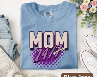24/7 MOM Y2K Bold Retro Varsity Mom Tee Mothers Day Gift 2000s mama Retro Mom Shirt Comfort Colors 1717 Tshirt Trendy Mama Tee