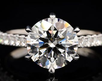 2 Carat Round Lab Diamond Engagement Ring, VVS2 Solitaire, 14K Rose Gold Pavé Shank