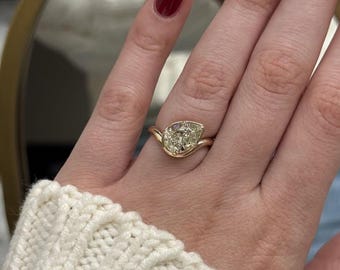 2CT Pear Shaped Lab Grown Diamond Solitaire, 18K Yellow Gold  Engagement Ring