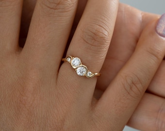 4 Stone Round Lab Grown Diamond / CZ  / Moissanite Ring / Bypass Anniversary  Engagement Ring