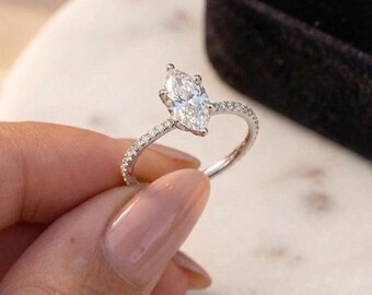 2,00 CT Marquise in het lab gekweekte diamanten verlovingsring, 14 kt witgoud van Lunebird Jewels