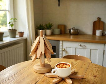 Ensemble de sous-verres en bois artisanaux | Dessous de verre rustiques en bois naturel | Décoration de table écologique | Café Accessoires de bar à thé Cadeau | Cadeau