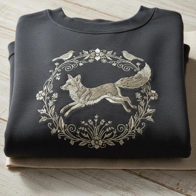 Vintage Floral Fox Embroidery Design, Elegant Running Fox Design ...