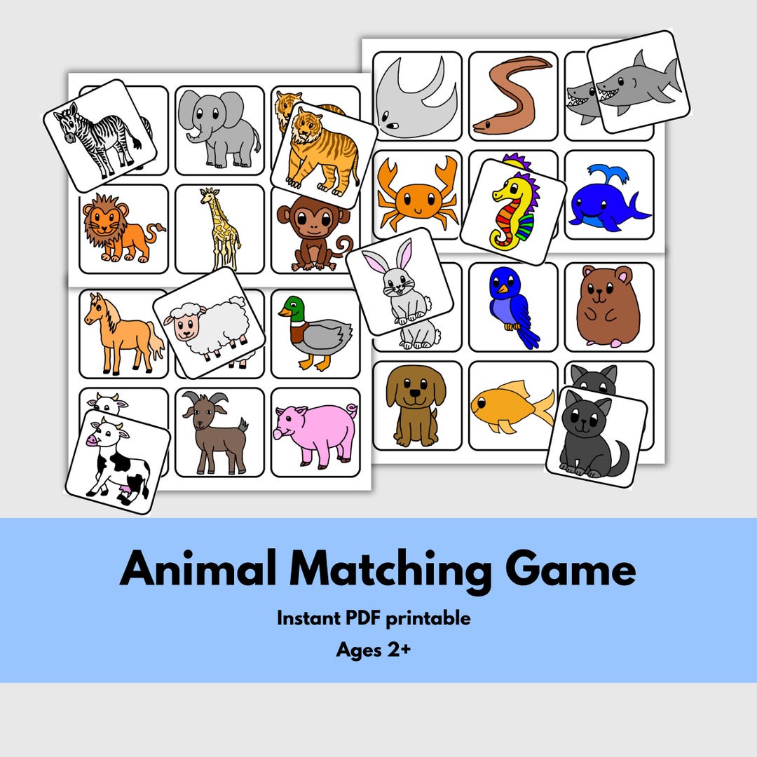 Animal Matching Game Printable | Farm Zoo Sea Pets Cards | Toddler ...