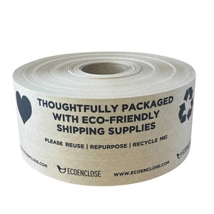 Eco-Friendly Kraft Paper Tape - Printed "Thoughtfully Eco-Friendly" - 2.75"x 450 ft - Single Roll