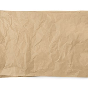 May include: A sheet of brown crumpled tissue paper. The paper is wrinkled and has a natural, rustic look.