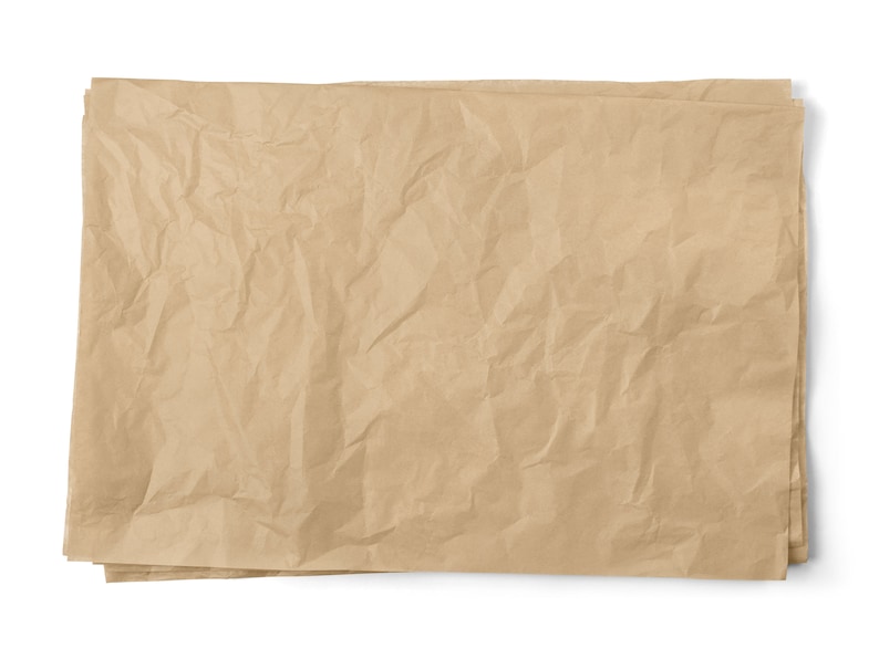 May include: A sheet of brown crumpled tissue paper. The paper is wrinkled and has a natural, rustic look.