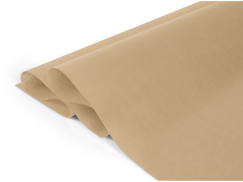 May include: A sheet of brown tissue paper, folded in thirds, with a soft, crinkled texture.