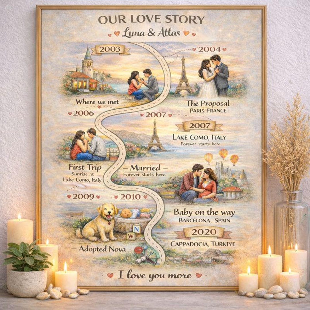Personalized Love Story Map, Custom Relationship Timeline (digital ...