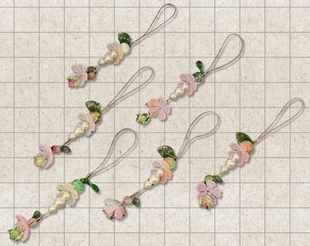 Pink Floral Phone Charm with Pearls – Handmade Beaded Phone Strap