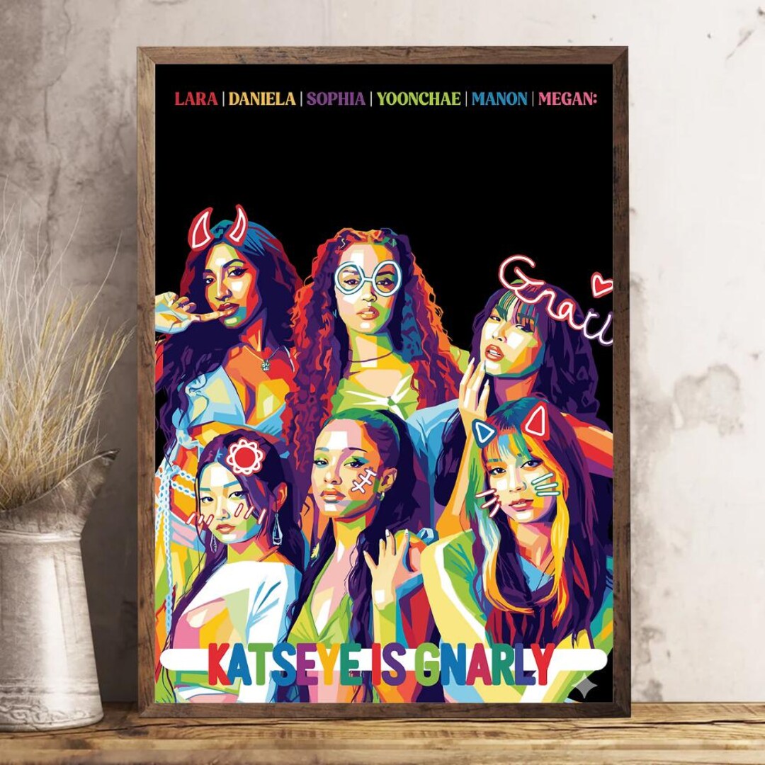 Katseye is Gnarly Pop Art Portrait, Kpop Girl Group Poster Colorful Pop ...