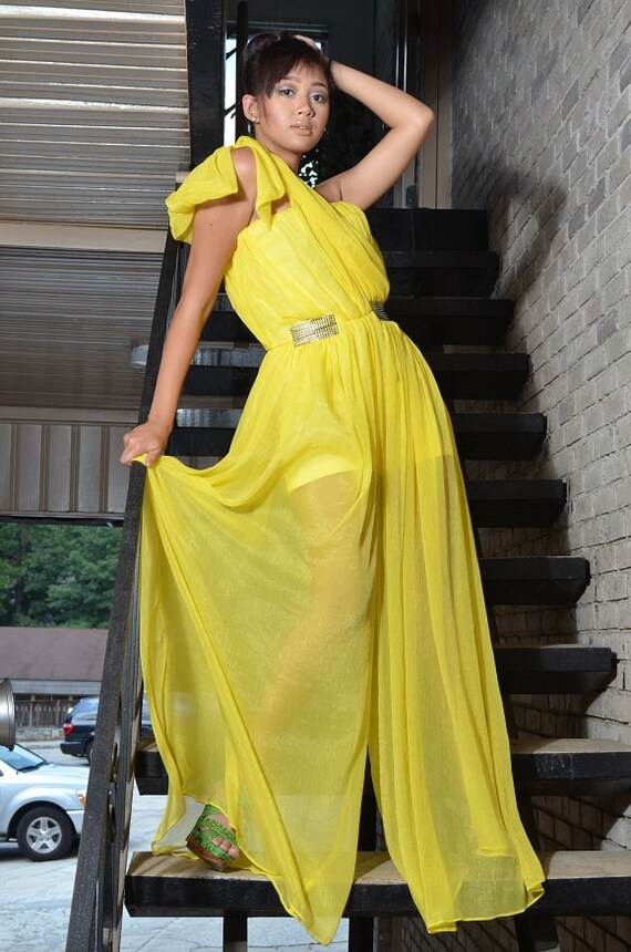 yellow chiffon jumpsuit