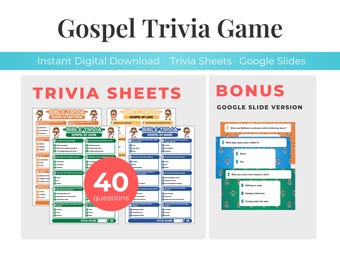 Gospel Bible Trivia Game | Church Youth Group Sunday School Game (Digital Download and Editable Google Slides)