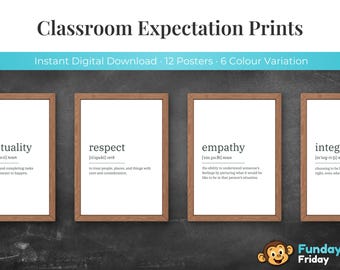 Classroom Definition Posters, Respect Print, Empathy Wall Art, Teamwork Printable, Integrity Poster, Teacher Decor Digital Print.