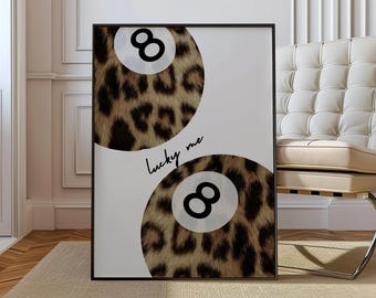 Wild Luck 8 Ball Leopard Print Wall Art | Trendy Cheetah Gallery Decor (Digital Download)