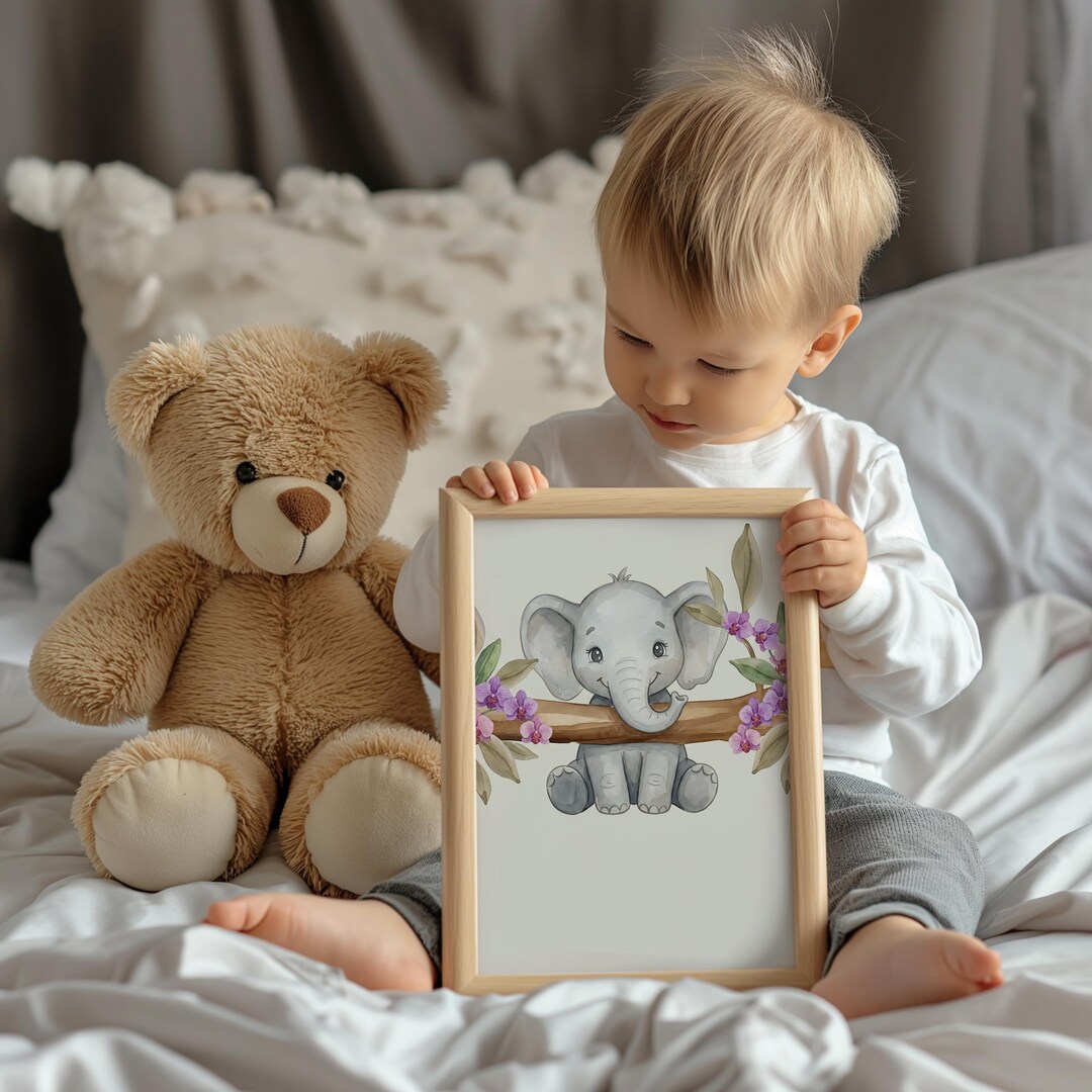 Cute Baby Elephant Decor Nursery Wall Art | Adorable Print for Kids ...