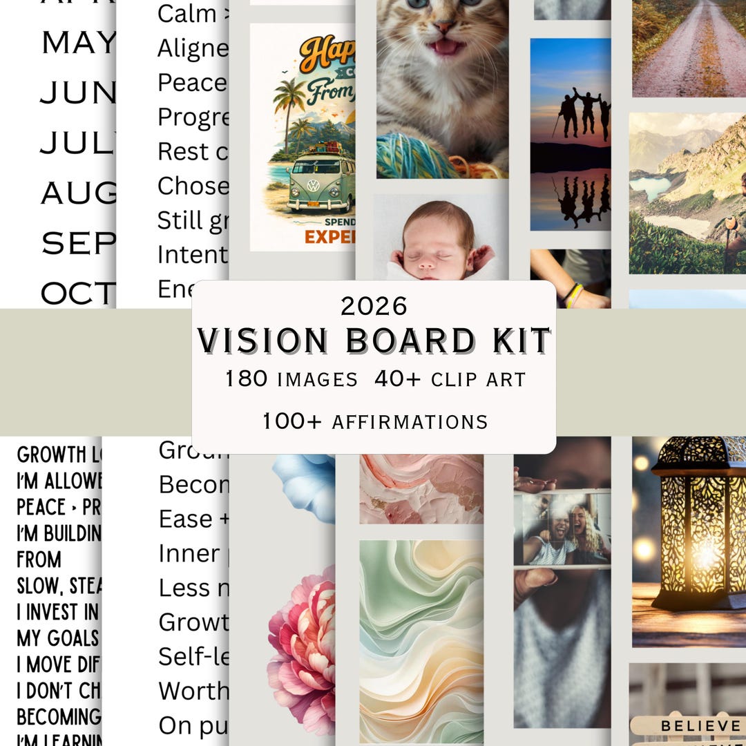 2026 Vision Board Kit | Printable Collage With Quotes & Clip Art ...