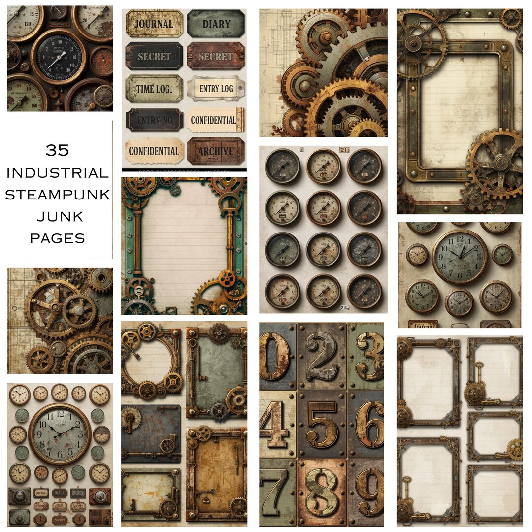 Steampunk Junk Journal Kit | Industrial Ephemera, Gears, Clocks (PDF ...