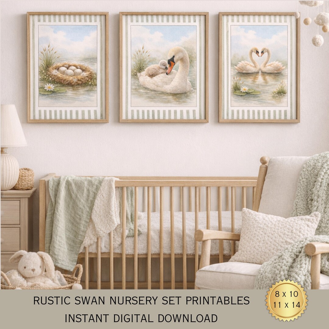 Mama Baby Swan Nursery Art Print Set | Watercolor Woodland Decor (8x10 ...