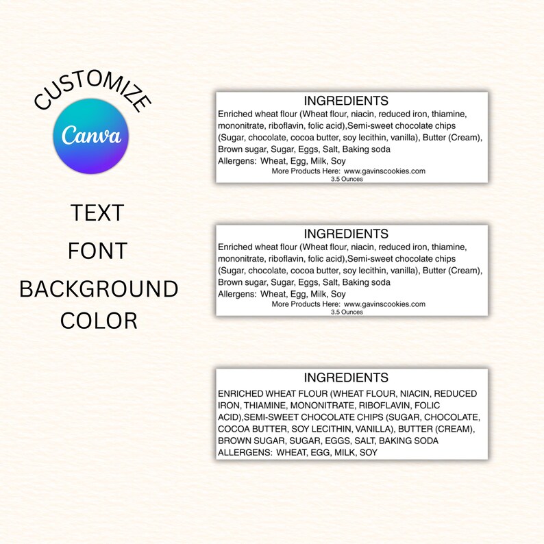 Make Ingredients Label Cottage Food Ingredient Label Template | 3x1 Canva Stickers (digital ...