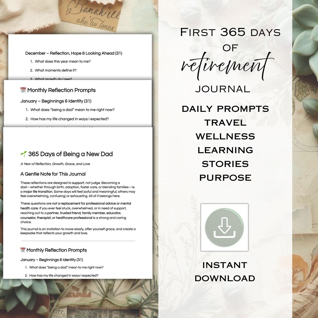 Retirement Journal | First Year Reflection Prompts (digital Download ...