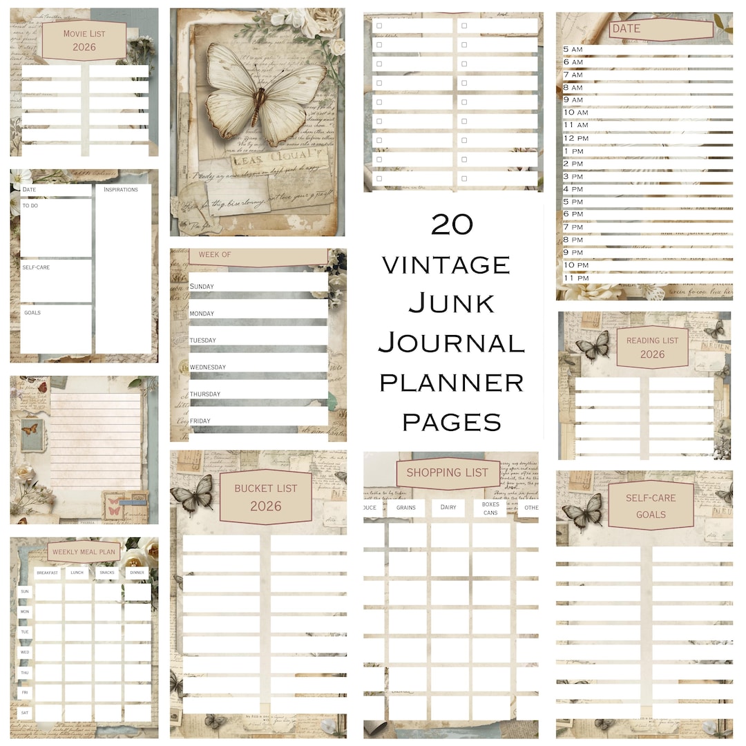 Vintage Junk Journal Kit | Daily, Weekly, Meal Planner Pages (digital Download) - Etsy