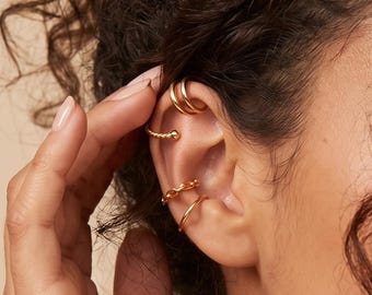 18K Gold Filled Ear Cuff Set, Twisted Ear Cuff, No Piercing Ear Cuffs, Minimal Gold Ear Wrap Set, Dainty Stackable Jewelry Gift