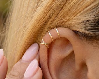 Ensemble de 2 boucles d'oreilles en plaqué or 18 carats, bijou minimaliste à clip pour cartilage, cadeau pour elle