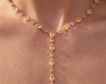 Collier en plaqué or 18 carats, orné de zirconiums cubiques jaunes à motifs géométriques, bijou délicat et raffiné, cadeau pour elle.