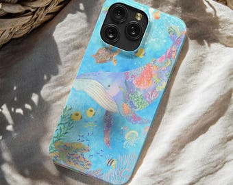 Ocean Whale Phone Case: Colorful Marine Life Art Magsafe Case for iPhone 17 16 15 14 13 12 11 Pro Max Samsung S25 S24