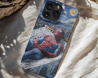 Spider-Man Starry Night Hammock Phone Case - Van Gogh Art iPhone Cover Magsafe Case for iPhone 17 16 15 14 13 12 11 Pro Max Samsung S25 S24