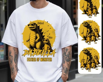 Custom Dad Shirt, Personalized Dadzilla Father of Monsters Shirt, Funny Papa Comfort Colors Shirt,  Dinosaur Dad Tshirt Gift