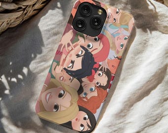 Cute Disney Princess Cute Girls Phone Case, Chibi Eye Princess Collage Magsafe Case for iPhone 17 16 15 14 13 12 11 Pro Max Samsung S25 S24